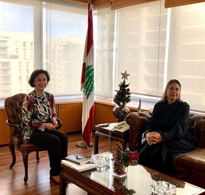 Minister Riachi receives the Ambassador of Switzerland, Mrs. Marion Weichelt
